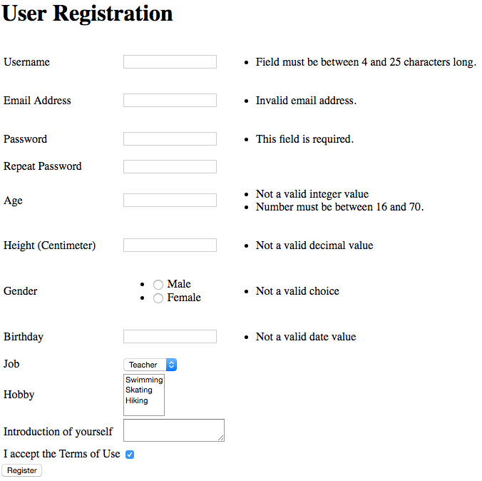 Register Error Form